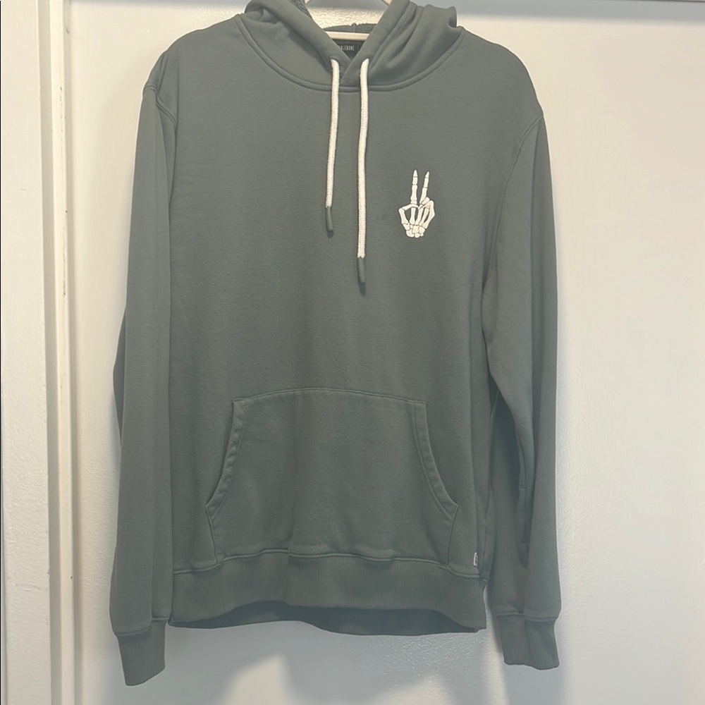 Green Whalebone Hoodie with Peace Sign Graphic and Ribbed Cuffs